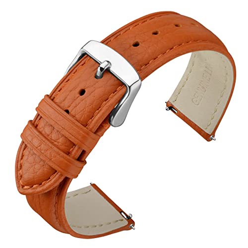 Image of ANNEFIT Watch Band 22mm, Quick Release Textured Padded Leather Straps with Silver Buckle for Men and Women (Orange)