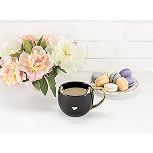 Pinky up chloe black cat ceramic coffee mugs hot tea cups cute travel mug latte cup drinking glasses for chocolate milk cocktails mocktails home kitchen 12 oz set of 1  urban country home decor