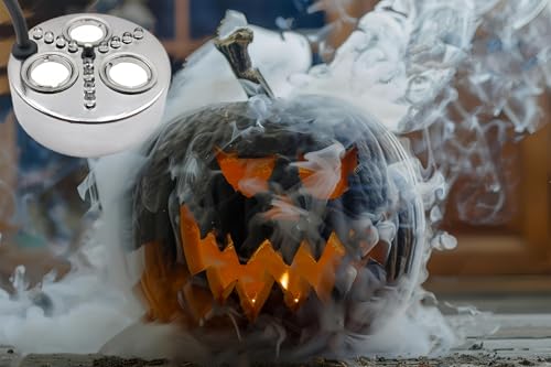 Image of Halloween Party Mist Maker 3 Mist Maker Spray Heads,Ultrasonic Water Pond Fountain Fogger 12 LED Red Yellow and Blue Light Flashes Aluminum Atomizer Air Humidifier