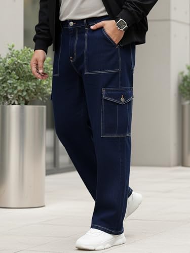 Image of Urbano Plus Men Mid Rise Loose Baggy Fit Cargo Jeans with 6 Pockets Non-Stretchable