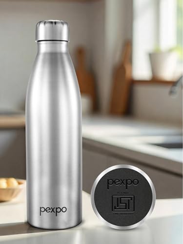 Image of Go24 pexpo Genro ISI Certified Stainless Steel Single Wall |Fridge Water Bottle| 1 Litre, Silver |Narrow Mouth with Screw Cap| Easy Grip|Home, Office, Gym, School, Yoga, Trekking, Men, Women & Kids
