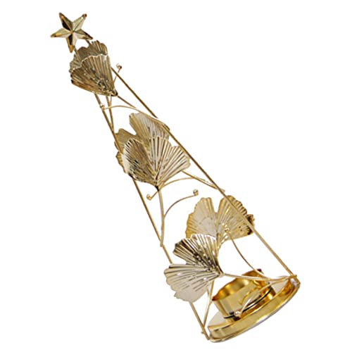 Yardenfun Ginkgo Leaf Candlestick Home Accents Decor Tealight Candles Candlestick Stand Wall Light Decor Rotary Light Holder Wedding Decor Taper Candle Holders Christmas to Rotate Table Iron