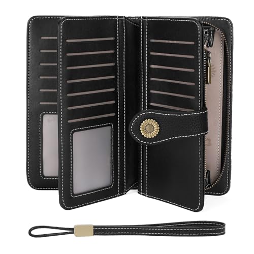 Image of FALAN MULE Wallets for Women Trifold Wristlet Wallets Large Capacity RFID Blocking Ladies Purse Credit Card Holder