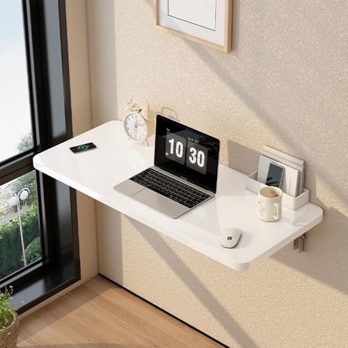 Mesa plegable de pared para espacios pequeños, escritorio multifuncional de madera, estación de trabajo flotante para el hogar, oficina, dormitorio, sala de estar (blanco, 50 x 40 cm)
