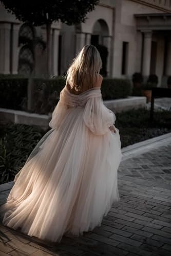 Strapless Tulle Prom Dresses Long Formal Evening Gowns with Puffy Sleeves Off Shoulder Wedding Dress4