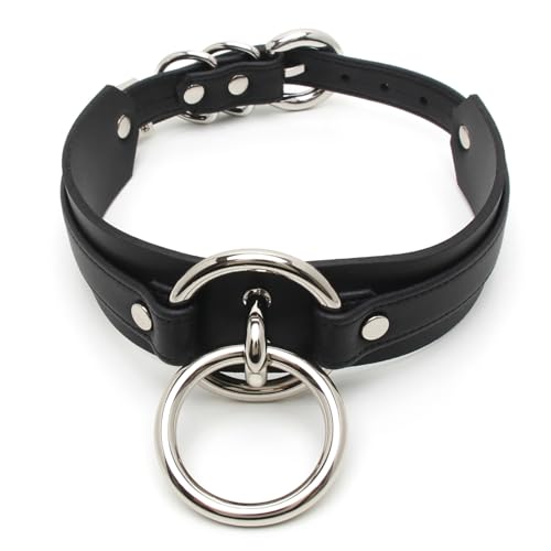 Handmade Womens O Ring Choker Faux Leather Collar Necklace2