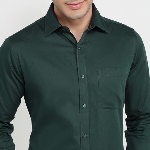 Image of Raymond Men Slim Fit Solid Pattern Pure Cotton Semi Cutaway Collar Full Sleeve Formal Shirt