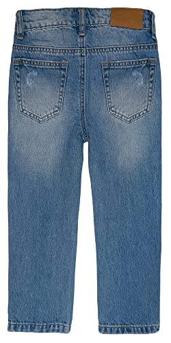 KIDSCOOL SPACE Little Girls Jeans,Elastic Band Inside Ripped Holes Denim Pants2