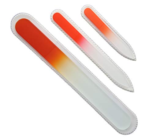 Genuine Czech, Etched, Crystal Glass, Classy Orange,Manicure/Pedicure Files-set of 3 with 2 Protective Tubes