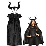 Capa Malévola Adulto, Tiara Fantasia para Carnaval e Halloween, Preta