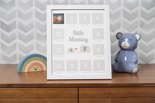 Kate & Milo My First Year Photo Frame, Baby Milestone Picture Frame, Newborn Keepsake, Elephant Nursery Décor, Baby Girl and Baby Boy Gift, Little Blessing, White - Image 3