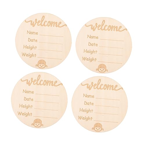 Totority Hospital Arrival Sign 4pcs Wooden Birth Announcement Board Baby Name Sign Set for Newborn