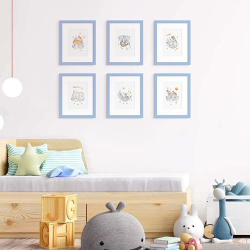 Image of upsimples 8x10 Picture Frame Set of 5, Display Pictures 5x7 with Mat or 8 x 10 Without, Wall Gallery Photo Frames, Blue