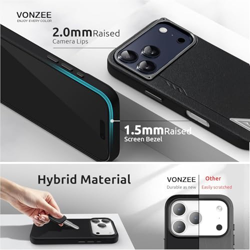 Image of VONZEE Hybrid Shockproof Back Cover Case Compatible with iPhone 17 Pro Max 6.9'', TPU+ Polycarbonate Transparent Anti-Yellow Non-Slip Full-Body Protection Back Phone Case - Black