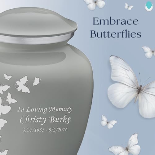 Image of Geturns - Adult Custom Butterfly Cremation Urns for Human Ashes I Slate Grey Large Funeral Urn for Female and Male I 200 lbs