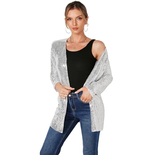 Women's Sequin Jacket Long Sleeve Open Front Blazer Glitter Sparkly Coat Party Casual Cardigan4
