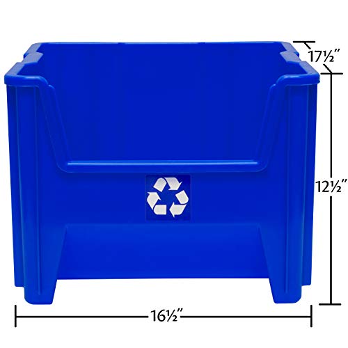 Readyspace Commercial Industrial Heavy Duty Stackable Open-Front Recycling Bin Box Containers, 12 Gallon, 2 Pack, Blue #TOP4