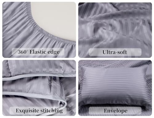 Image of ZPECC Toddler Bedding Set - 4 Piece Hypoallergenic Baby Crib Bedding Set for Boys and Girls, Includes Toddler Comforter, Flat Sheet, Fitted Sheet and Pillowcase, Grey Stripe