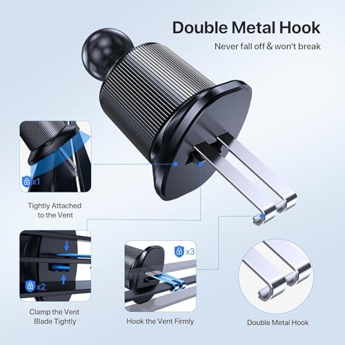 Image of miracase Phone Holders for Your Car with Metal Hook Clip, Air Vent Cell Phone Car Mount, Hands Free Universal Automobile Cradle Fit for iPhone Android and All Smartphones, Classic Black