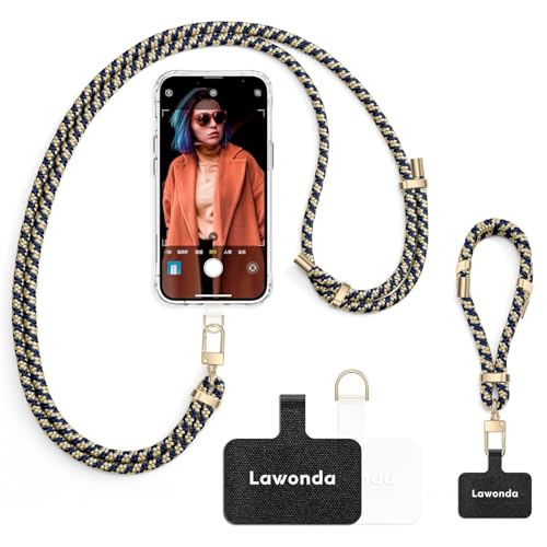 Image of 2 Pads Phone Lanyard Adjustable Crossbody Cell Phone Neck Strap | Universal Phone Wrist Lanyard,2pcs Patch Tether Tab for Travel Essentials,Anti-Lost Charm Strap for Women Men,Mix Blue&Beige