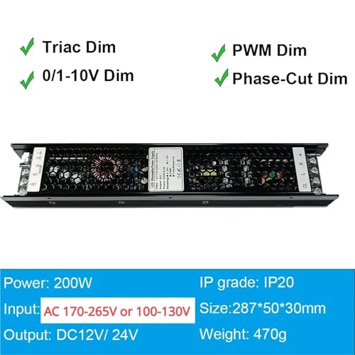 Transformador LED 200W regulable Triac contra parpadeos en tiras de luz 12V 2