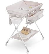 BABY JOY Baby Changing Table, Portable Folding Diaper Changing Station with Wheels, Adjustable He...