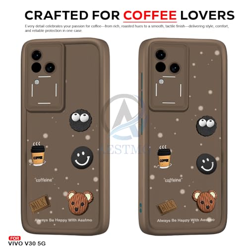 Image of AESTMO Back Case Cover for Vivo V30 5G Cover | Cute Fun Cartoon 3D Ball | Coffee Silicone Case | Full Body Protection | Camera Protection Back Cover for Vivo V30 5G (Brown)