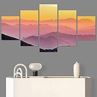 SIGNWIN 5 Panel Canvas Wall Art Orange Sunset for Home Decorations Ready to Hang - 60