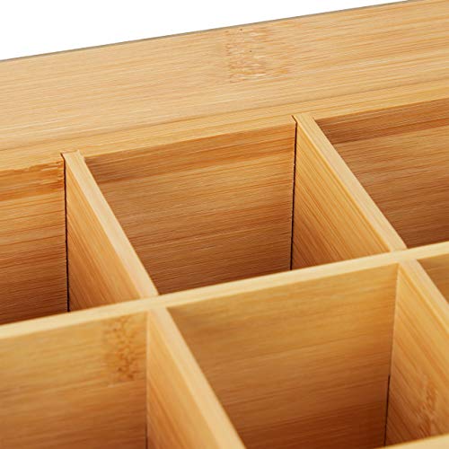 Relaxdays Caja, Bambú, 12 Compartimentos, Cajita Infusiones con Ventana, Organizador Bolsas Té 9x28x23 cm, Natural - Imagen 8
