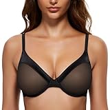 Wingslove Women's Sexy Sheer Lace Bra Demi See Through Mesh Bralette Unlined Underwire Support Non Padded (Black,38DD)