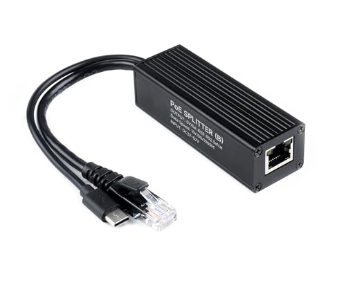 Industrial Gigabit PoE Splitter for Raspberry Pi 5 4B 3B+ or 5V-Powered Network Camera Devices, Onboard MPS Control Chip, 802.3af/at-Compliant 37V ~ 57V Input, 5V 5A Output, Type-C Power Output Port