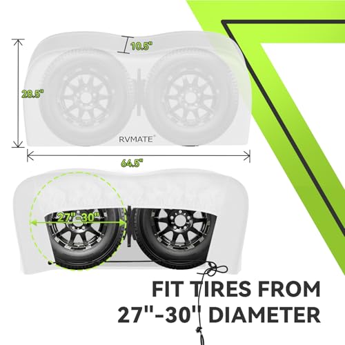 Image of RVMATE RV Tire Covers, Dual Axle Wheel Cover (1 Pack) Fits 27 inch-30 inch Diameter Tires, Waterproof Anti-UV White Dual Tire Covers RV Accessories for Truck /Trailer