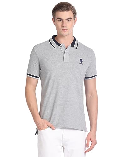 Image of U.S. POLO ASSN. Slim Fit Cotton Polo T Shirt for Men - Breathable, Half Sleeves Mens Tshirt - 3XL, Grey