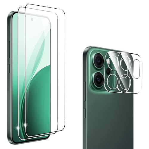 zZjoOoj Protector de pantalla compatible con OPPO Reno 14 F 5G/14 FS 5G para cristal protector de tanque, 2 protectores de pantalla y 2 protectores de cámara, dureza 9H, antiarañazos, sin burbujas