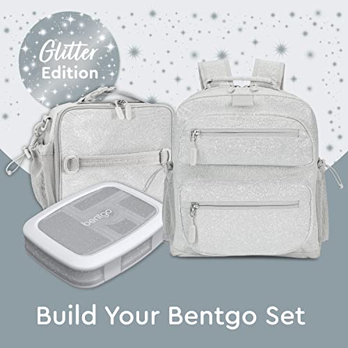 Image of Bentgo Kids Glitter Backpack - Lightweight 14 inch Backpack for School, Travel & Daycare, Ideal for Ages 4+, Durable & Water-Resistant, Roomy Interior, & Loop for Lunch Bag (Glitter Edition - Silver)
