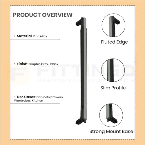 Image of 12 Inch Premium Cabinet Handles Zinc Alloy Material, 1341 Graphite Grey with Black, Durable Drawer Pulls for Kitchen Cabinets, Cupboards, Wardrobes & Furniture Hardware - Pack of 8