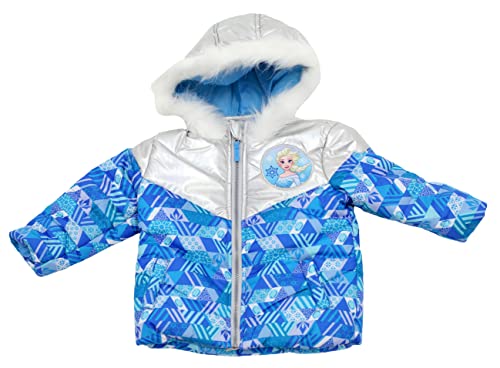 Disney Toddler Girl's Frozen Elsa Winter Puffer Jacket, Blue/Silver, 2T