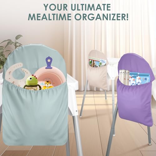 Image of High Chair Handy Pocket Pouch, Mealtime Essentials Organizer of High Chairs, Highchair Accessories Of Storage and Oragnization, Resuable PU Storage Bag with Internal Zippered Pocket (Sage Green)
