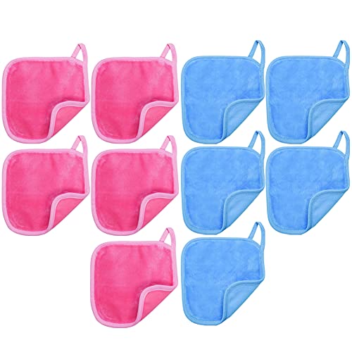 HARVANCO | Reusable Update Makeup Remover Microfiber Cloth for Sensitive Skin | Natural Facial | Washable Square Double-sided color (6 inch, 10 Pack,Pink/Blue)