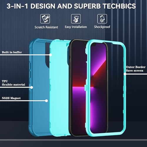 Image of SunStory Compatible with iPhone 13 Pro Max Case with HD Screen Protector, 3-Layer Heavy Duty Full-Body Cover,3 in 1 Hybrid Protective Case for iPhone 13 Pro Max 6.7 inch,LakeSkyBlue