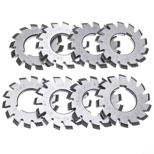 8Pack Involute Gear Cutters,Module M1 Inner Bore 20° 22mm HSS Involute Gear Cutters Set for Milling Machine High Speed Steel Disk-Shaped