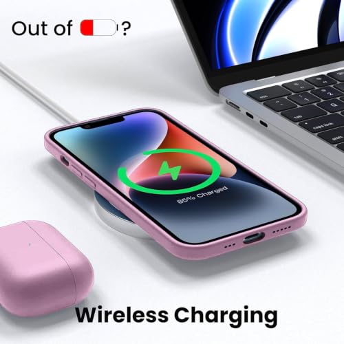 Image of Elzzi Liquid Silicone Cover Compatible for iPhone 13 Pro Case Smooth Touch Gel Rubber Wireless Charging Phone Cases Non-Slip Full Body Protective Shockproof Back Cover 6.1 Inch, Lilac