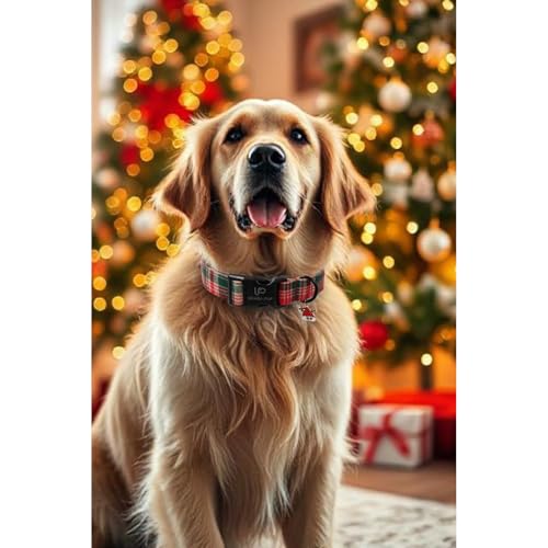 Image of Christmas Dog Collar- Adjustable Red & Green Checkered Dog Collar for Small Medium Large Dogs, Soft Xmas Plaid Puppy Collars with Quick Release Buckle XL