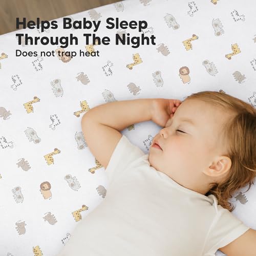 Image of 2pk Mini Crib Sheets Fitted 38x26 Pack N Play Mattress Sheet (KeaSafari) | Organic Cotton Sheets for Pack and Play Mattress, Soft, Breathable Playard Bedding Sheet, Mini Toddler Bed Cover, Boys, Girls