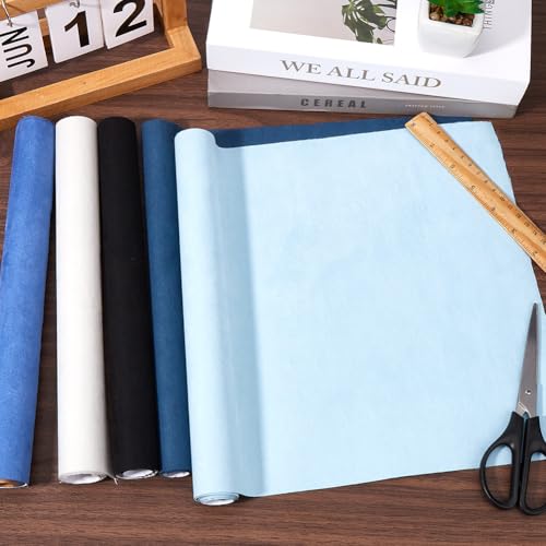 CRASPIRE 5 Rolls Book Cloth for Book Binding 51 x 11.8inch Suede Fabric Surface Paper Backed Bookcover Books Album Blue Black Grey Scrapbooking Archival DIY Covering Protector Bookcloth Bookbinding - Image 4