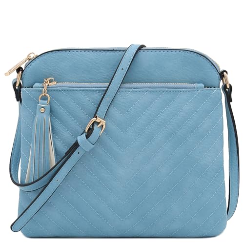 Image of FashionPuzzle Chevron Quilted Medium Crossbody Bag with Tassel Accent