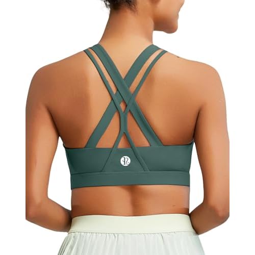 RUNNING GIRL Sports Bra for Women, Medium-High Support Criss-Cross Back Strappy Padded Sports Bras Supportive Workout Tops Small 1-dark Green