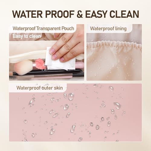 Large Capacity Cosmetic Bag for Women, Waterproof PU Leather Makeup Bag for Travel,Toiletry Bag Make up Organizer with Divider and Handle (Pink)4