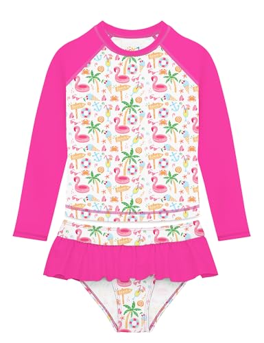 Image of Girls Swimsuit Rash Guard Set Long Sleeve Swimwear UPF 50 Swim Shirts SPF Two Peice Bating Suits Toddler Kid Teen 2T-12Y