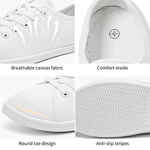 Image of Shupua Women's Casual Canvas Sneakers, White, Lace Up Flats
